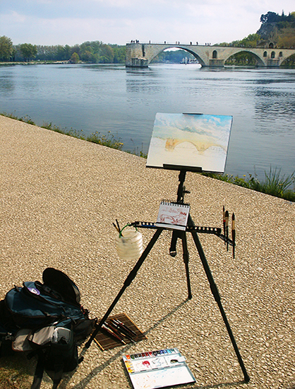 photo of John Hulsey's watercolor gear in Avignon. ©J.Hulsey