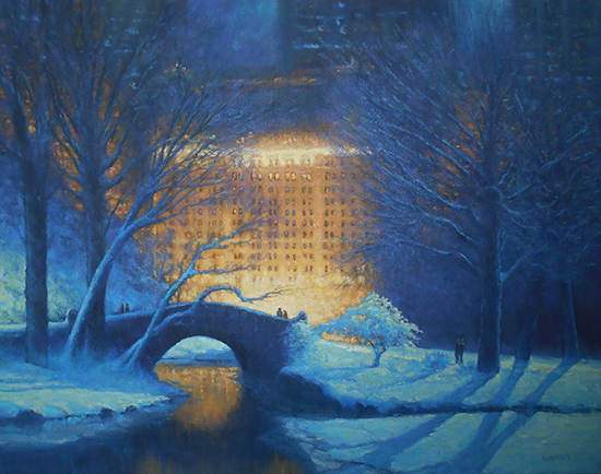 Moonlit Evening, Central Park and the Plaza, Oil, 22 x 28", © Michael Budden