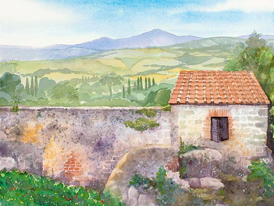 Pienza Wall Watercolor Cindy Wheeler