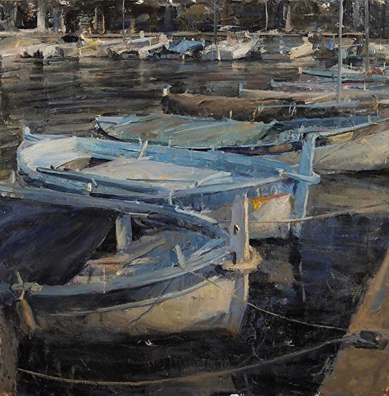 Old Harbor in Cap Ferrat, 24 x 24", Oil, © Derek Penix
