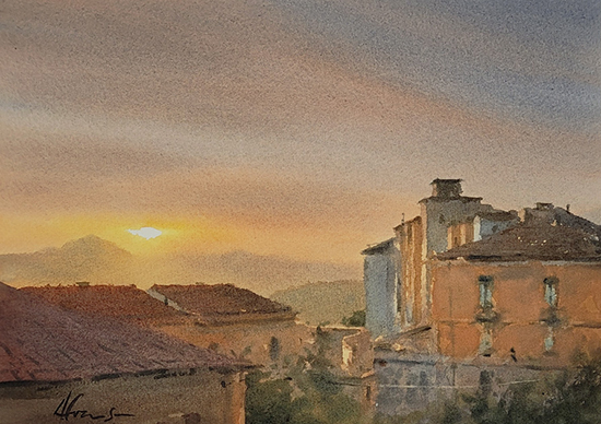 Saharan Dust Sunset, 11 x 15", Watercolor, © Andy Evansen