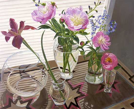 oil painting of flowers in glass vases by Ann Trusty