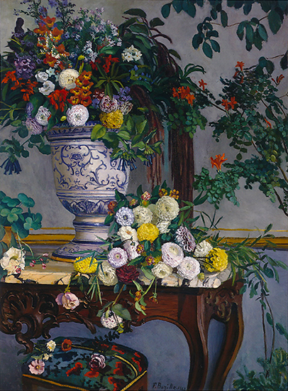 oil painting of flowers on a table by Frederic Bazille