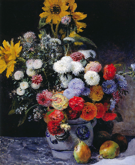 oil painting of flowers in a pot by Pierre Auguste Renoir