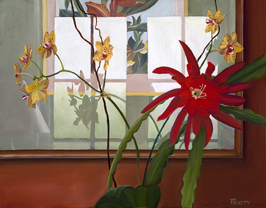 Oil painting of flowers and reflections by Ann Trusty