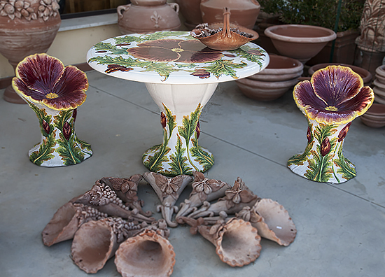 photo of Ceramic furniture at Ceramiche Sbarluzzi, Italy. © J. Hulsey watercolor painting workshops