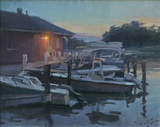 Marina at Dusk, 16 x 20", Oil, © John Lasater