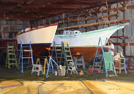 Oil Painting of Boats - The Wife and the Mistress, 24 x 36", Oil, © Greg LaRock