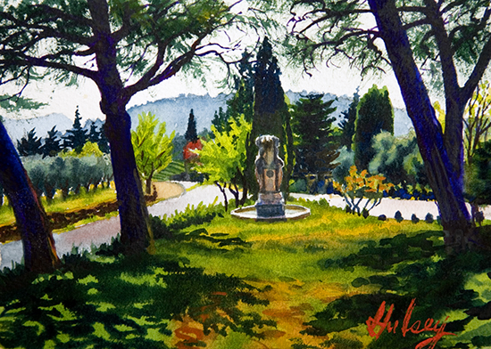 watercolor of Lourmarin. © J. Hulsey