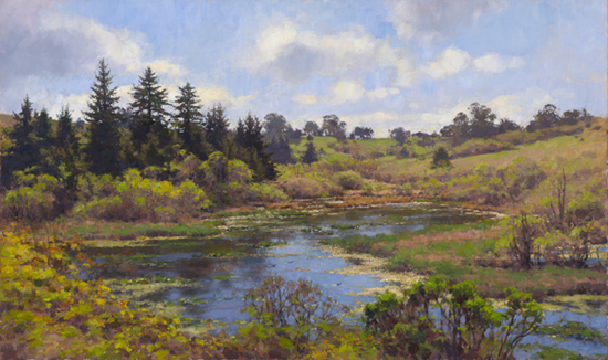 Oil landscape painting of pond by Jim McVicker