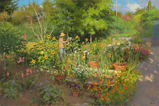 oil painting of woman in summer garden