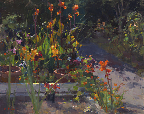 Luz y color de jardín, 16 x 20"Óleo, © Jim McVicker