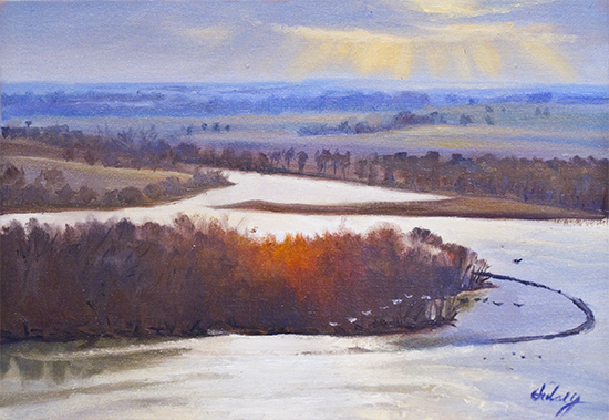 Above the Mississippi at Principia, oil by John Hulsey