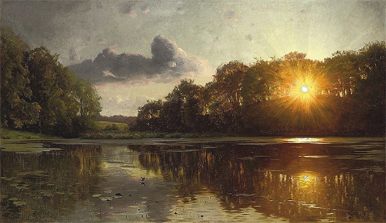 Sunset over a Forest Lake, Peder Mørk Mønsted