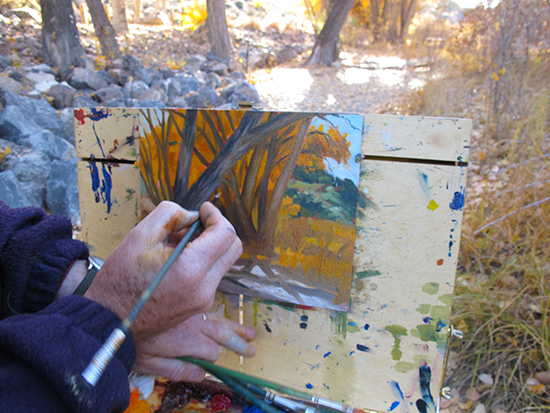 Oil painting by John Hulsey of Cottonwoods on the Rio Grande in northern New Mexico