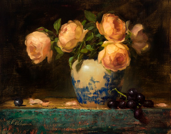 Lady of Shallot Roses with Flow Blue by Elizabeth Robbins
