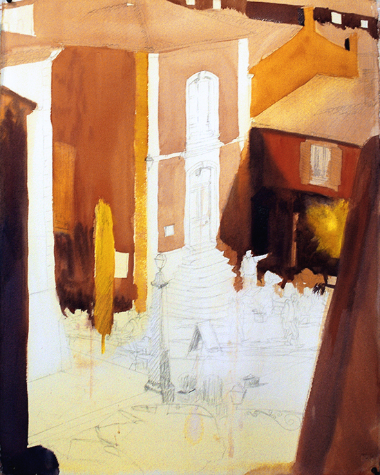 A Votre Sante II Aquarela do Roussillon, França, por John Hulsey