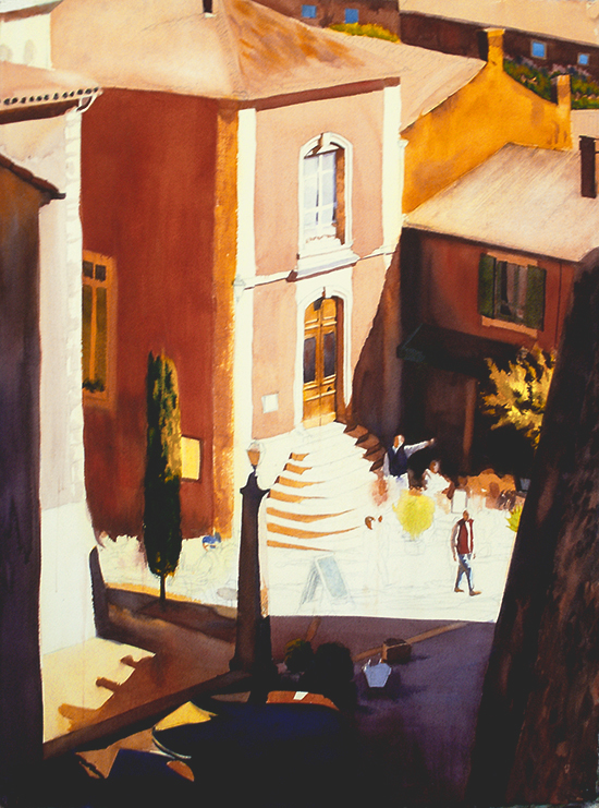 A Votre Sante III Aquarela do Roussillon, França, por John Hulsey