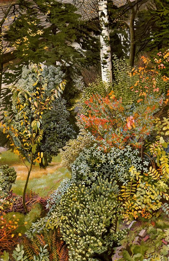 oil painting of garden scene by Stanley Spencer