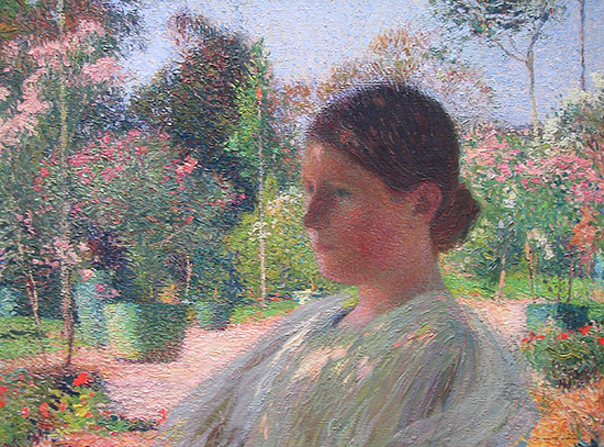 oil paintiing of woman in a garden by Henri Martin