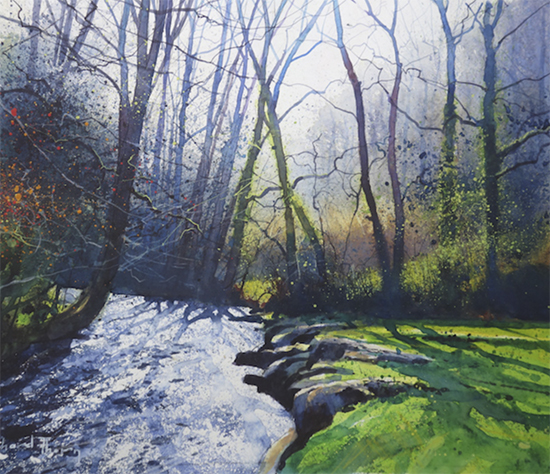 Hazy River Bend, 19 x 14", WC, © Richard Thorn