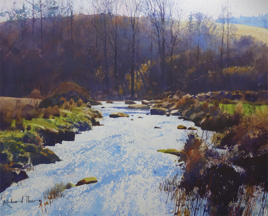 View from the Clapper Bridge -  Dartmoor, 18 x 14", WC Inks, © Richard Thorn