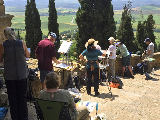 Photograph of Students Painting the Iconic Tuscany Landscape at Pienza © J. Hulsey