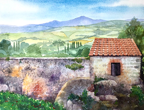 Pienza Italia, 9 x 12", Watercolor, © Cindy Wheeler
