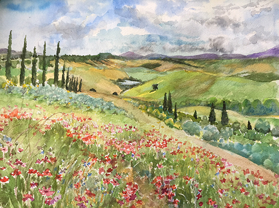 Poppy Fields, Watercolor, © Maryam Hjersted