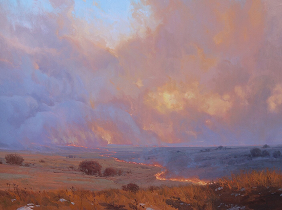Renewal 30 x 40 Oil © Michael Albrechtsen oil painting of fire on the prairie © Michael Albrechtsen