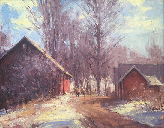 Farm Lane in Winter, 24 x 30", Oil, © George Van Hook