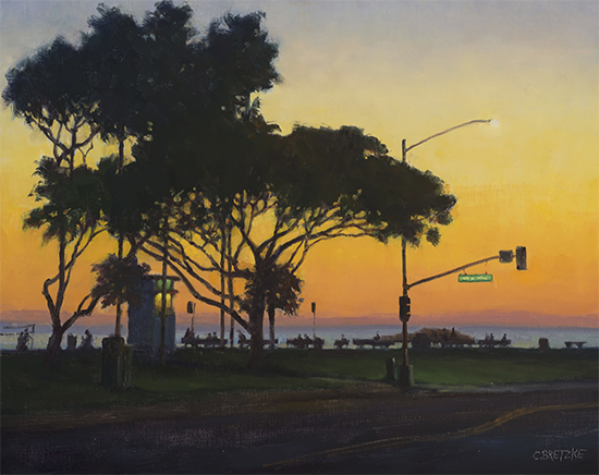 Main Beach Silhouette, Oil, © Carl Bretzke