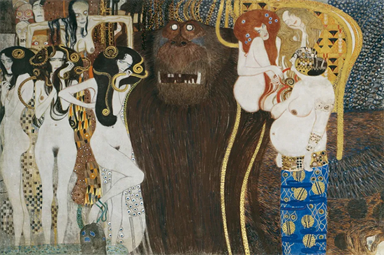 Beethoven Frieze, The Hostile Powers, 1902, Casein, Stucco and Gold Leaf on MOrtar, Gustav Klimt