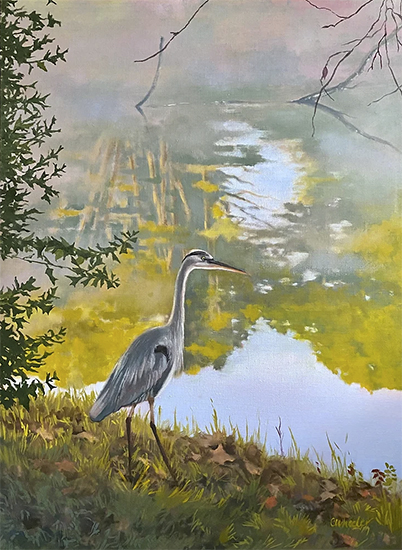 Heron on the Lake, 24 x 18", Oil, © Cindy Wheeler