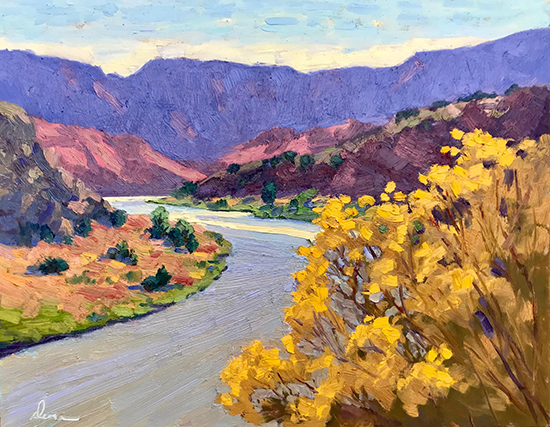 Chamisa on the Chama, 11 x 14", Oil, © Dena Peterson