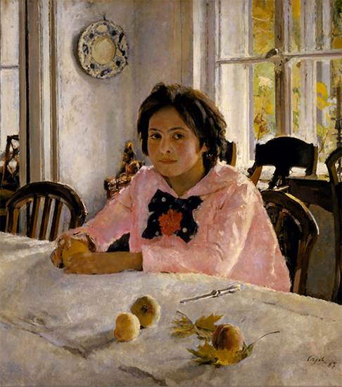 oil painting of a girls with peaches