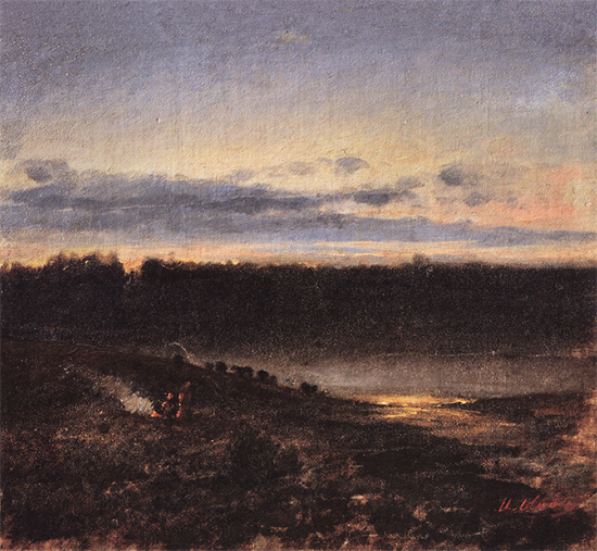 painting of a bonfire by Isaac Levitan