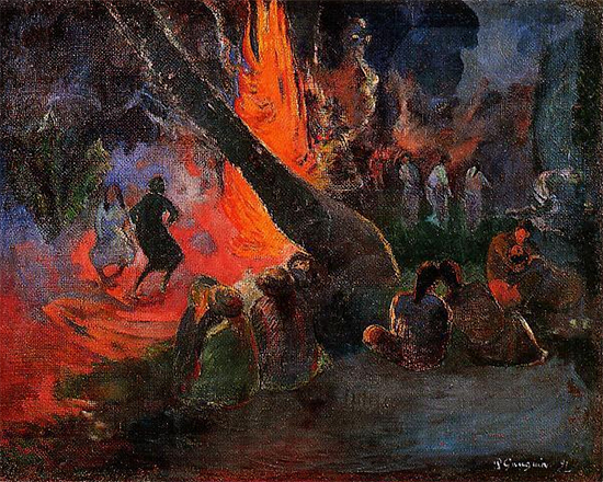 Painting of fire by Paul Gaugin