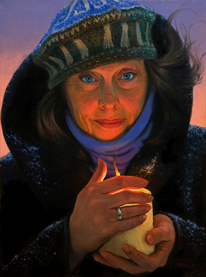 painting of a woman with a candle by John Hulsey