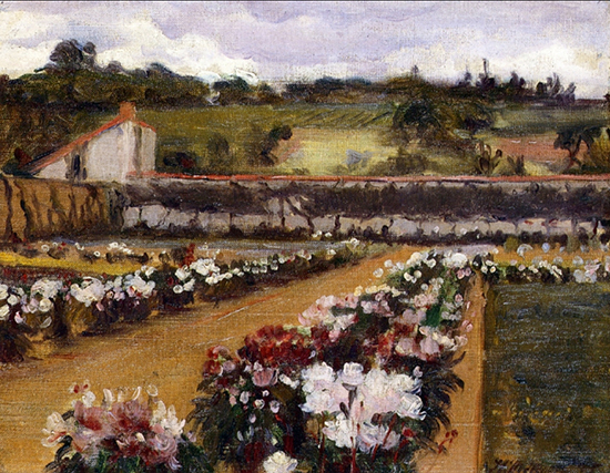 Monet's Formal Garden, 1885, painting by Willard Metcalf
