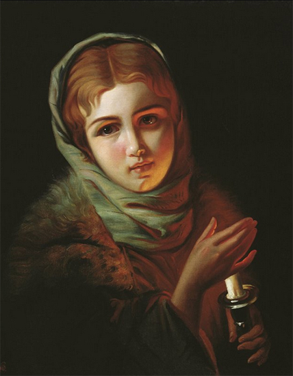 Oil Painting of a Girl with a Candle, date unknown, Pavel Brullov