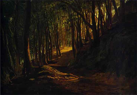 Oil painting of a Dark Forest Road, by Nikolai Ge