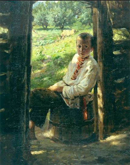 oil painting of a Ukrainian boy outside, by Nikolai Ge