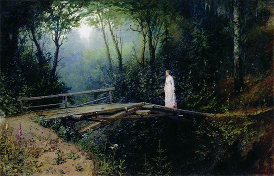 Oil Painting of a Bridge in the Woods, 1885-86. Rafail Levitsky