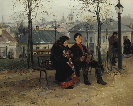 Painting of a Couple on a Bench on the Boulevard, 1886-87, Vladimir Makovsky