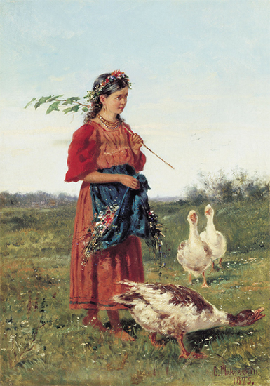 Painting of a Russian Child with Goose, 1875, Vladimir Makovsky