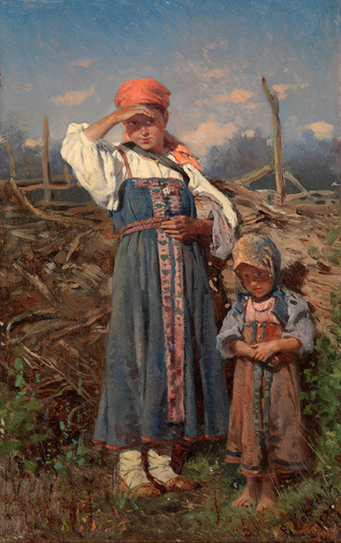 Painting of Two Russian Peasant Girls, 1877, Vladimir Makovsky