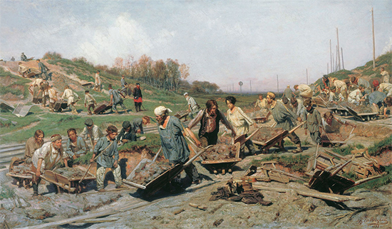 A Painting of Crews Repairing the Railroad, 1874, Konstantin Savitsky