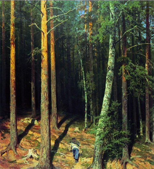 A Painting of a pine forest with figure, by Ivan Shishkin