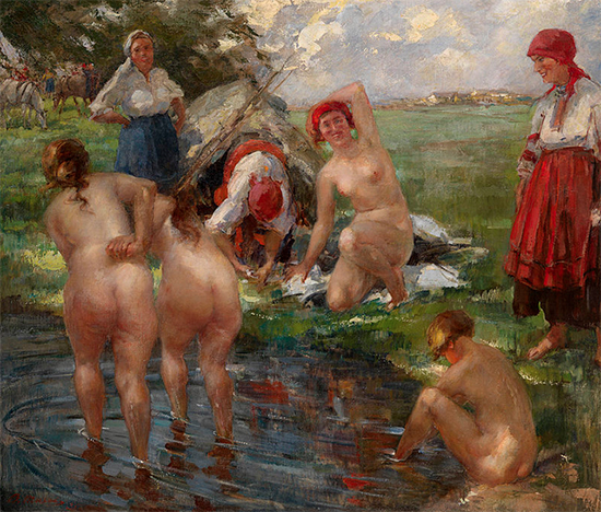 A Painting of Russian Bathers by Vitaly Tikhov